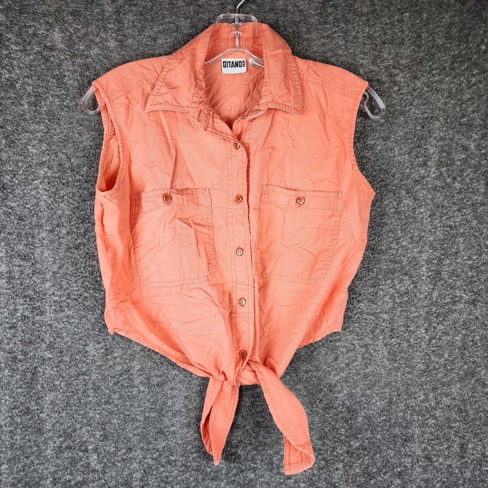 Gitano Sleeveless Button Down Women Size 8 Peach Coral Tie Front Cotton Top